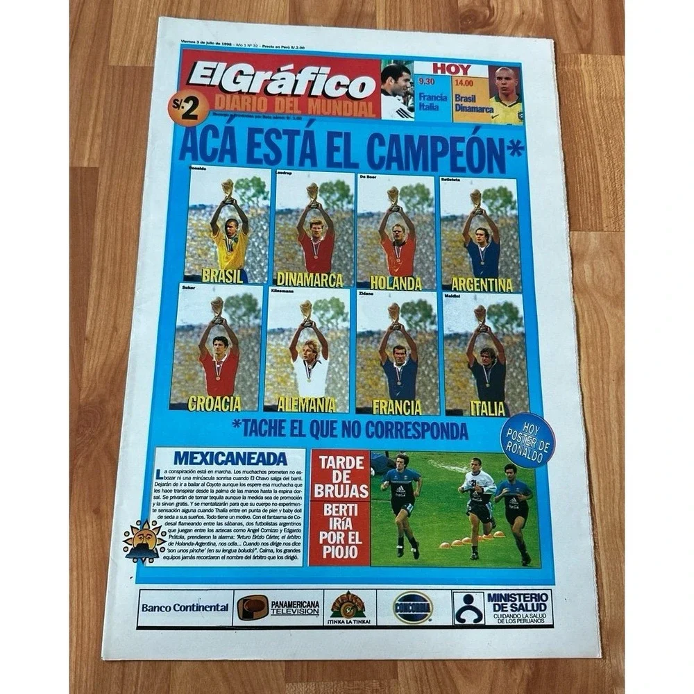 VTG El Grafico Julio 1998 Newspaper Aca‎ esta el Campeon